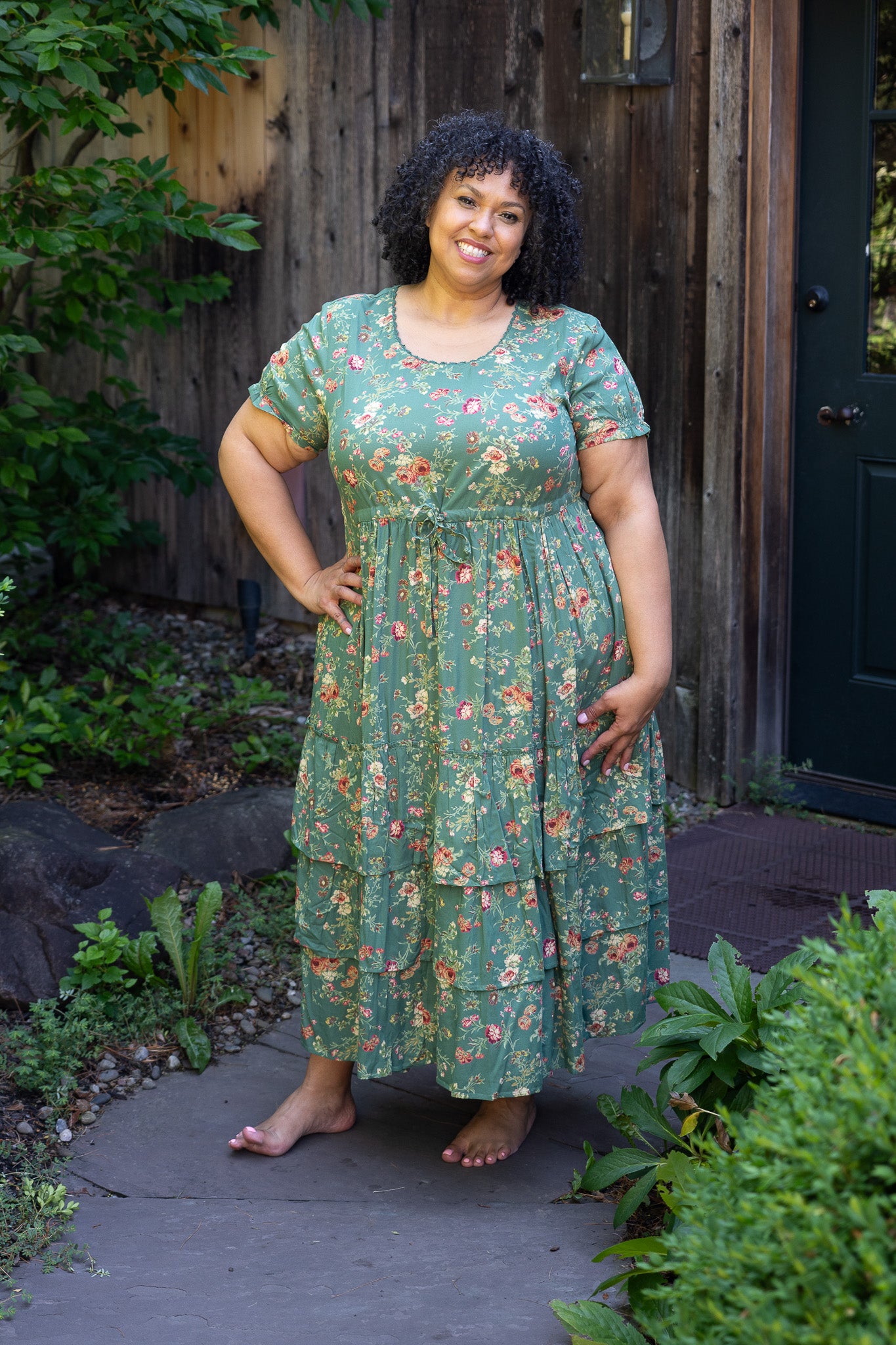 The Allison Fancy Flounce Dress in Fern & Flower
