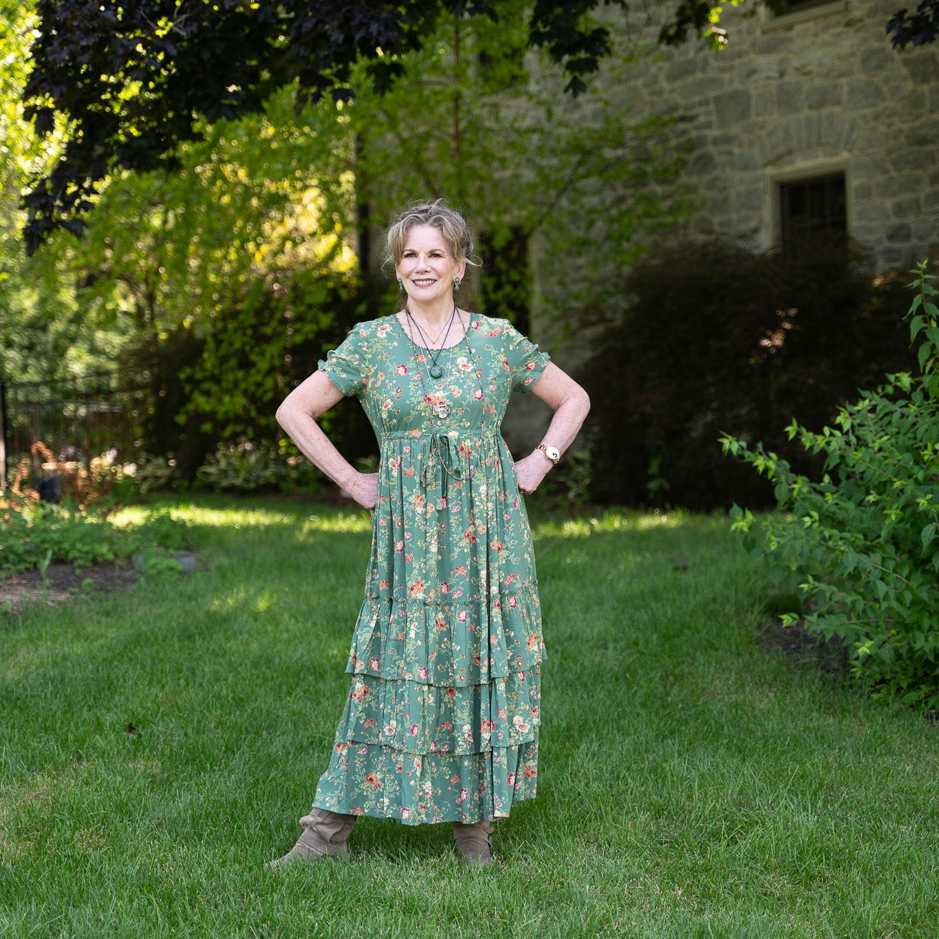 The Allison Fancy Flounce Dress in Fern & Flower