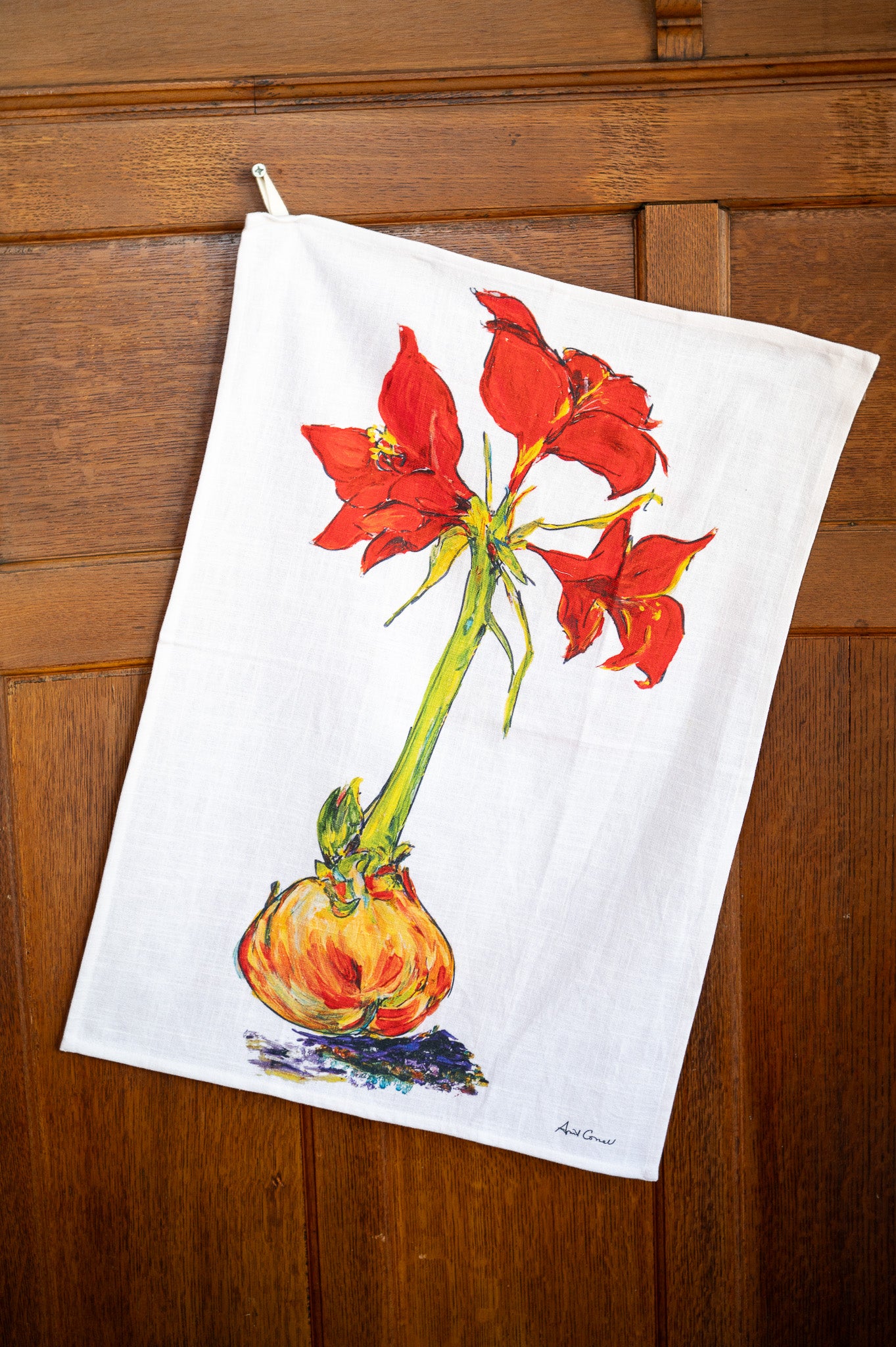 Amaryllis Watercolor Tea Towel