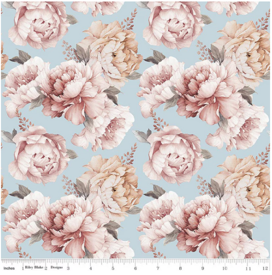 Daybreak on the Prairie Blue Peonies, Fabric by the Yard