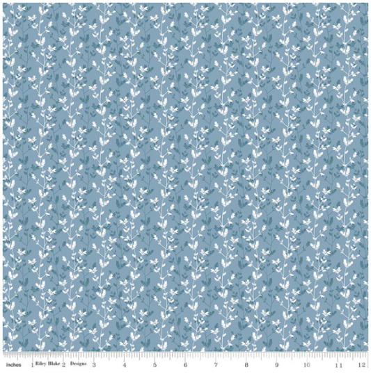 Daybreak on the Prairie Blue Silhouette Floral, Fabric by the Yard
