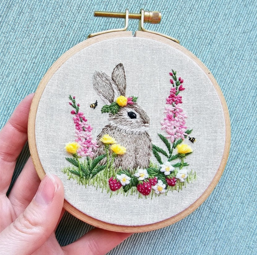 Spring Rabbit Embroidery Kit: Beginner DIY Craft, 5 Inch Spring Rabbit Embroidery Kit: Beginner DIY Craft, 5 Inch