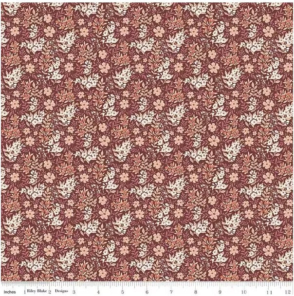 Evening on the Prairie Ditsy Floral Marsala, Fabric by the Yard