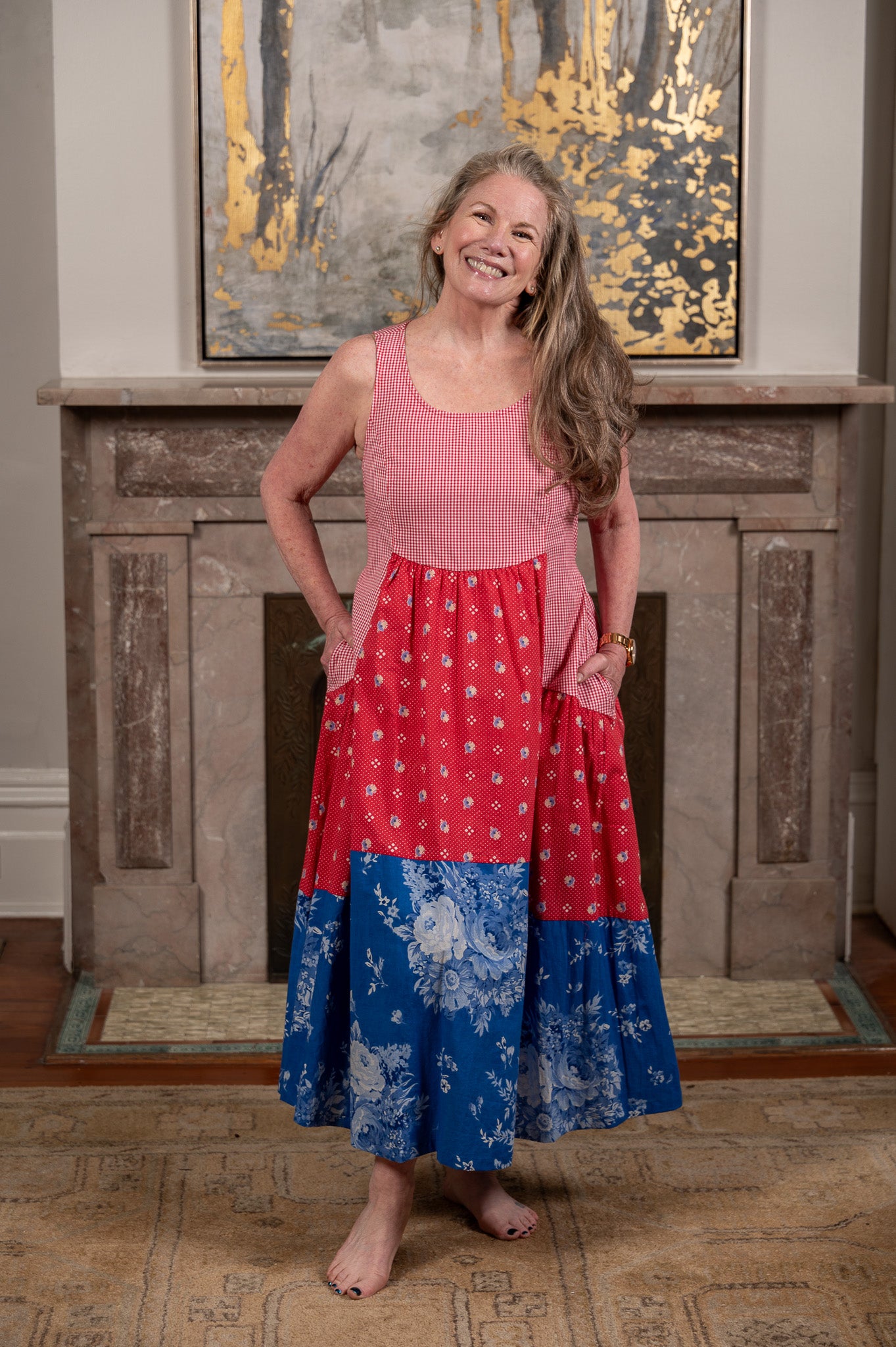 April Cornell Parade Patchwork Dress for Women, Red/Blue XL