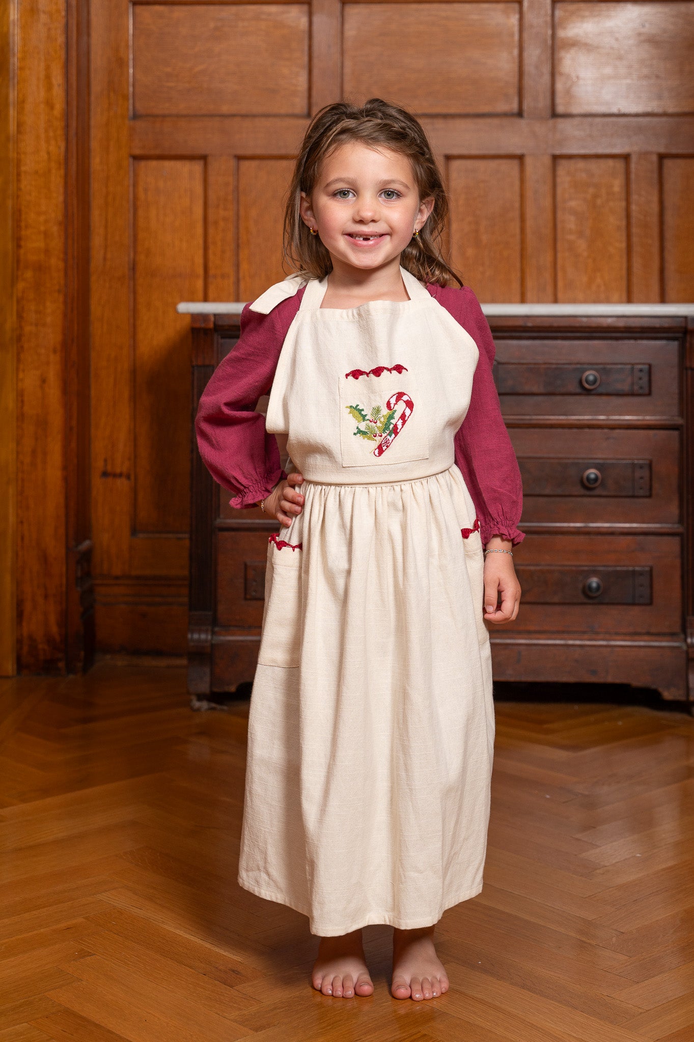 Candy Cane Embroidered Half-Pint Apron