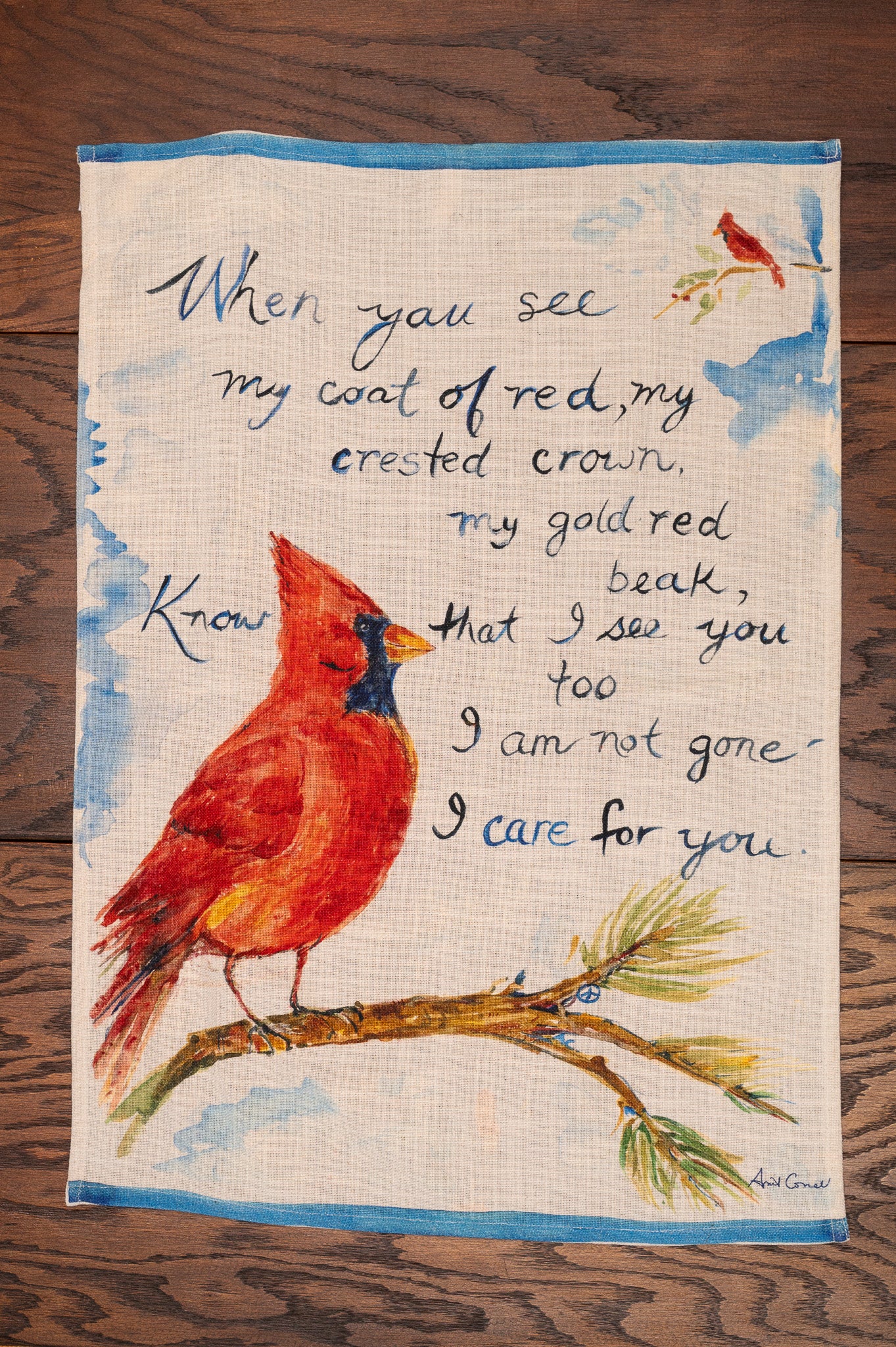 Cardinal Watercolor Tea Towel