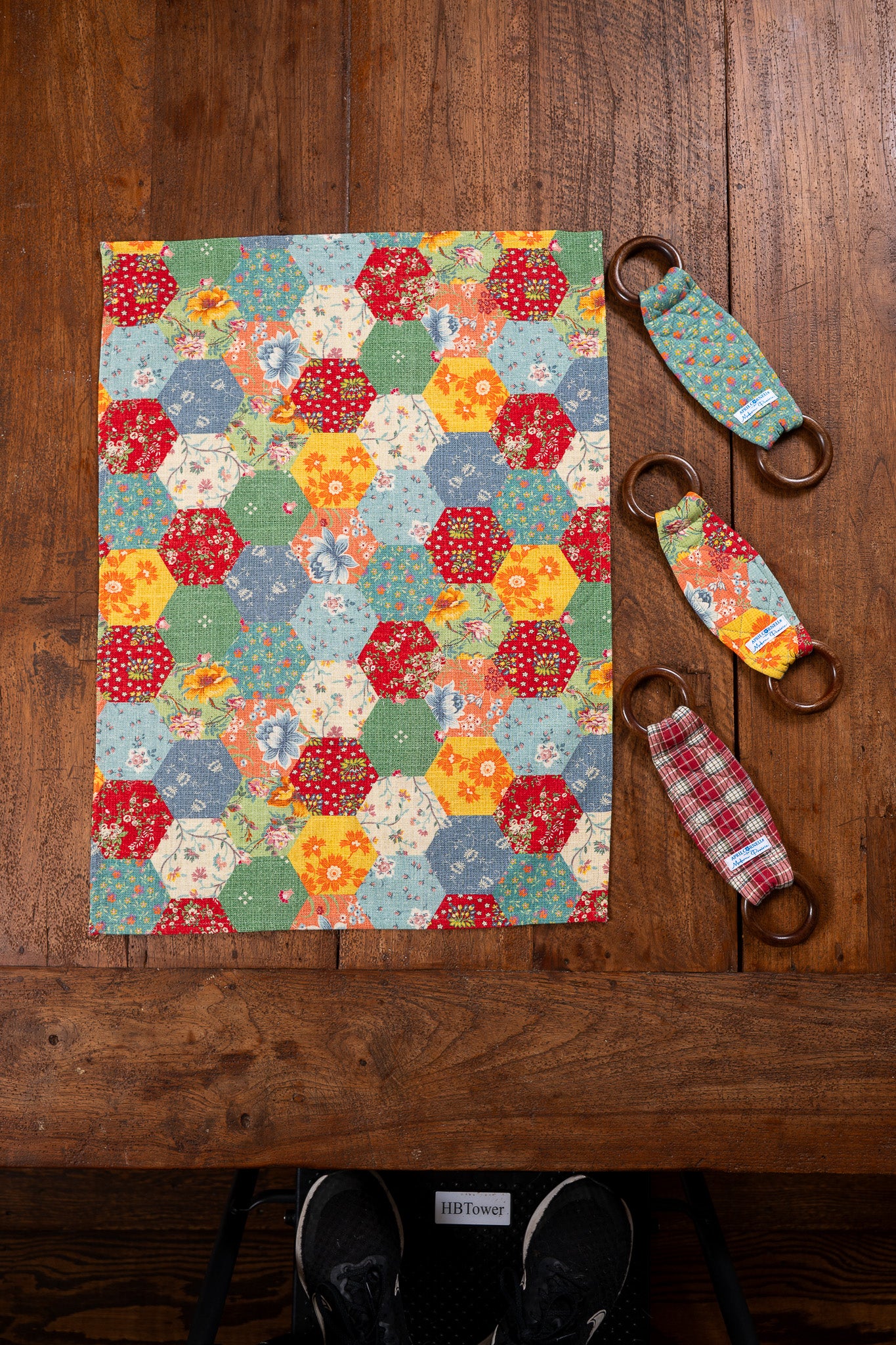 County Fair Tea Towel + Set of 3 Wooden Loop Hangers