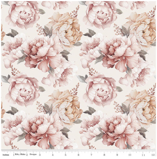 Daybreak on the Prairie Cream Peonies, Fabric by the Yard