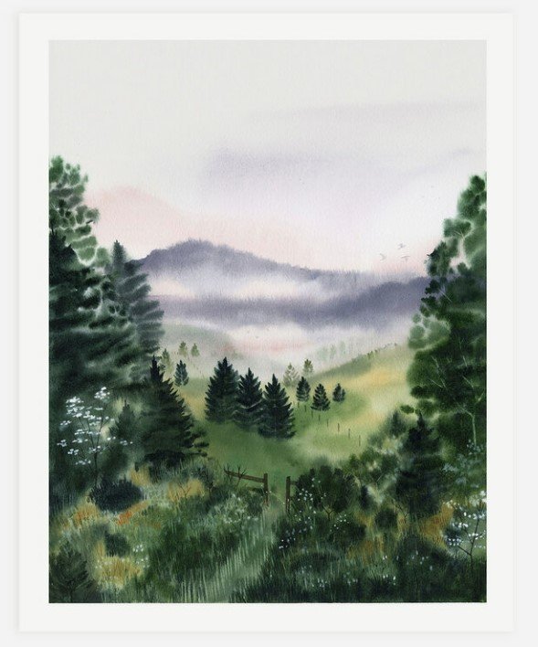 Dawn Meadow Watercolor Illustration