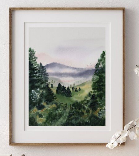 Dawn Meadow Watercolor Illustration