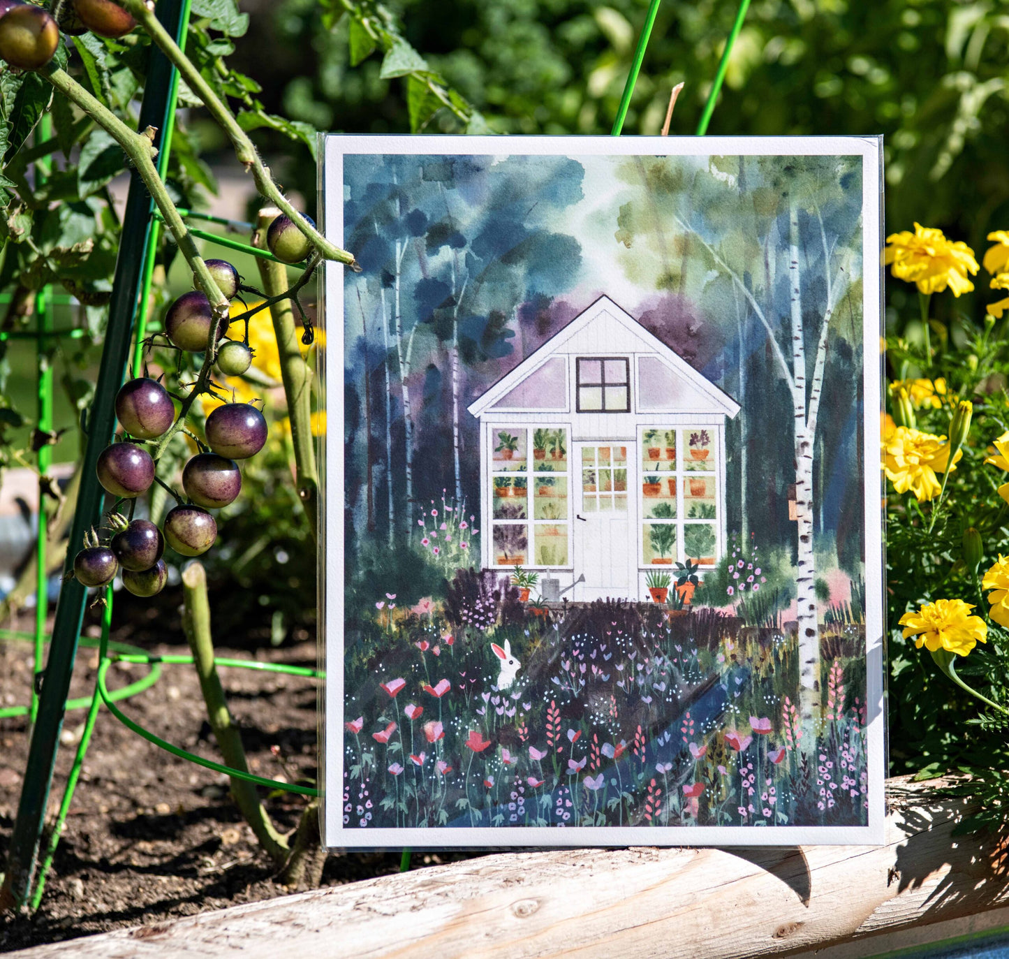 Forest Greenhouse Watercolor Illustration