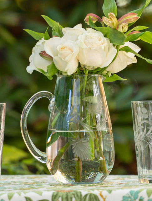 Garden Party Etched Glass Pitcher