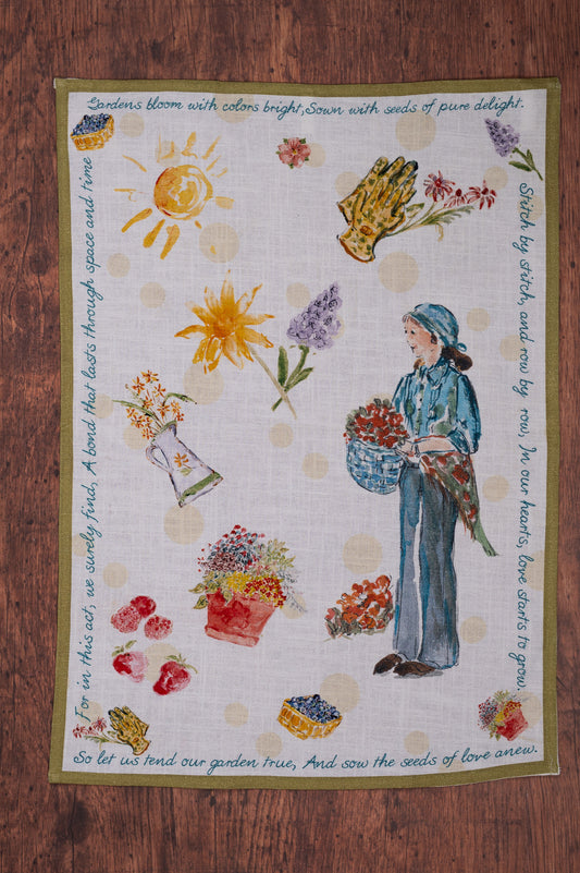 Watercolor Gardener's Poem Tea Towel