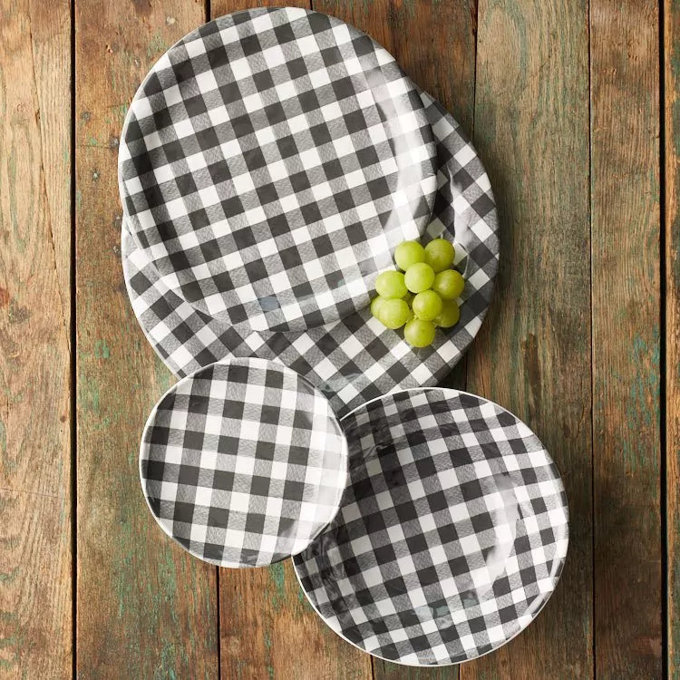 Black Gingham Melamine 8" Bowls, Set of 6