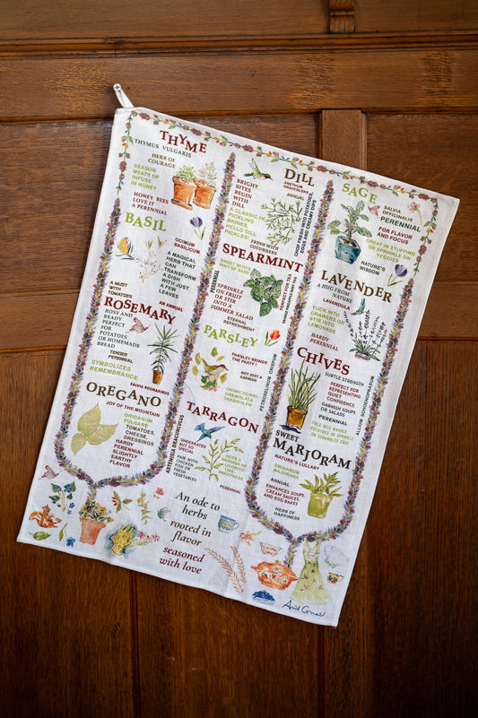 An Ode to Herbs Watercolor Tea Towel