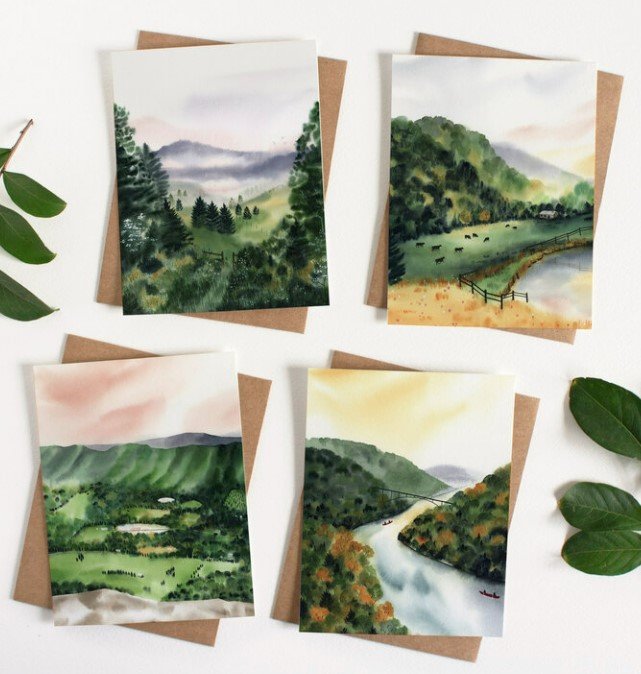 Hills and Meadows Mixed Stationery, Set of 8