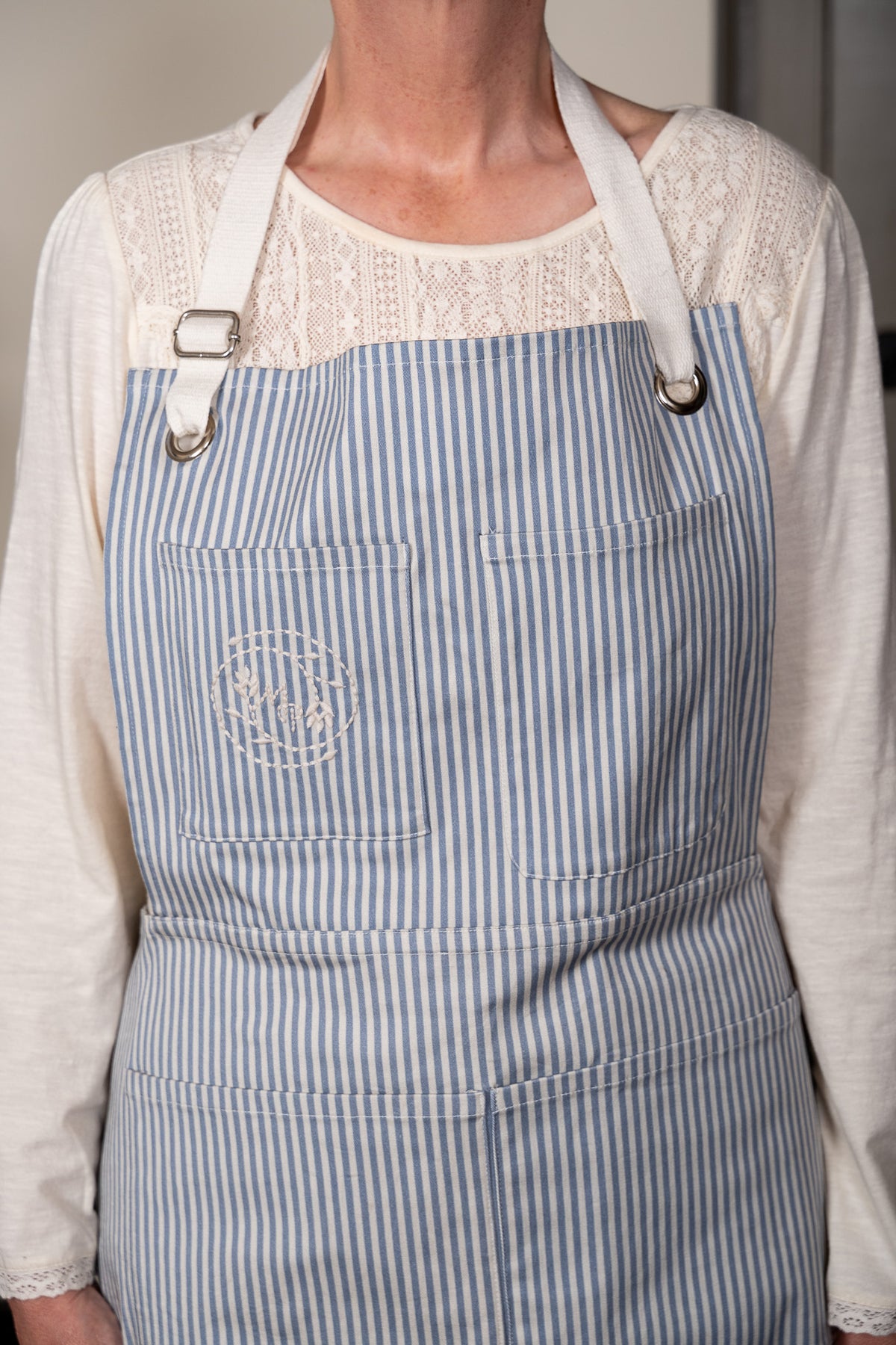Homestead Stripe Apron with Ruffled Hem