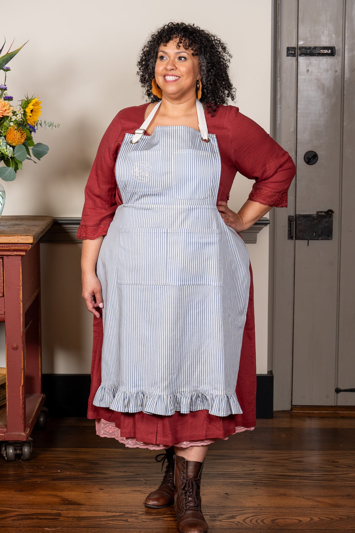 Homestead Stripe Apron with Ruffled Hem