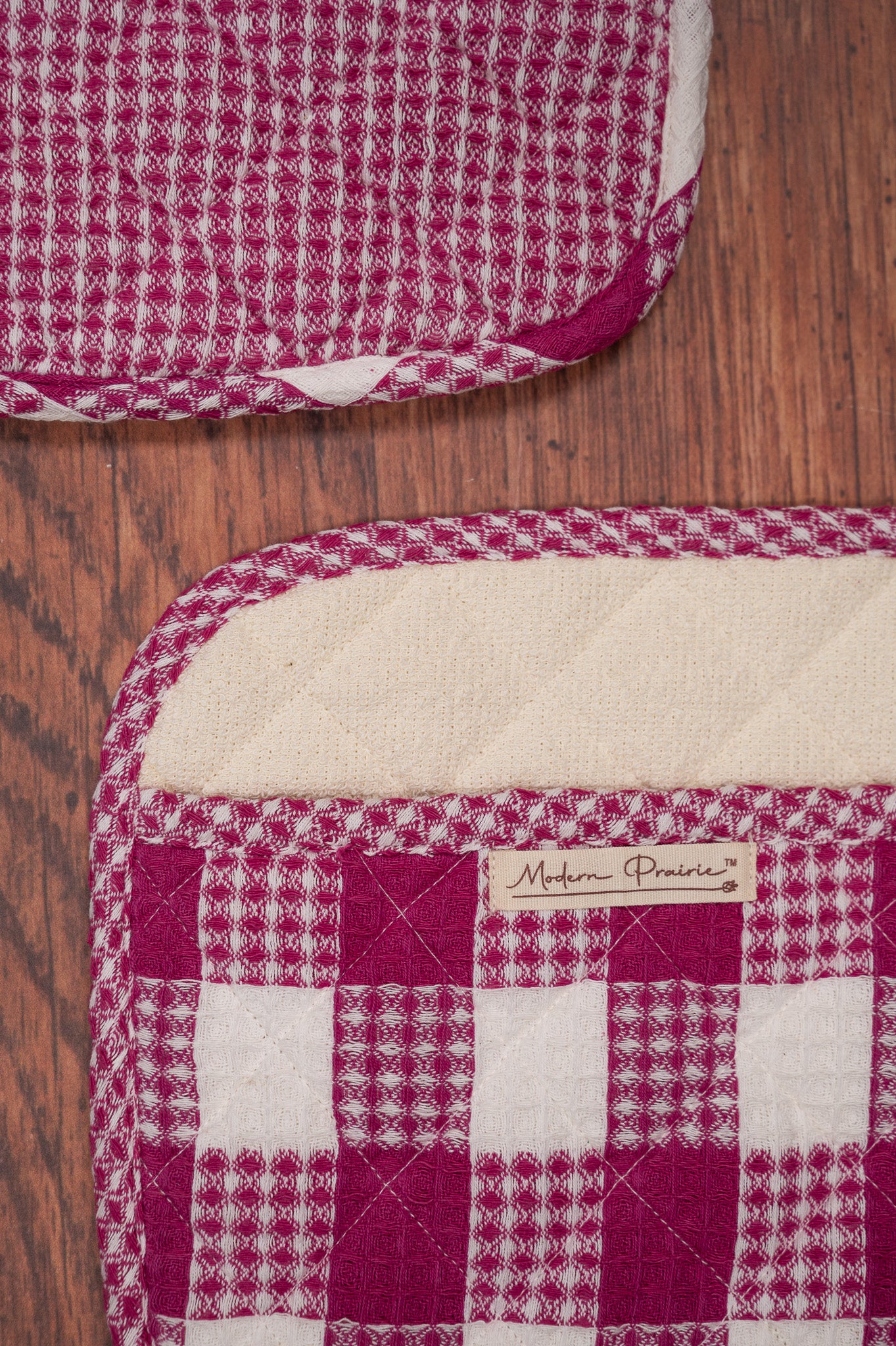 Prairie Essentials Pocket Potholders in Berry Plaid, Set of 2
