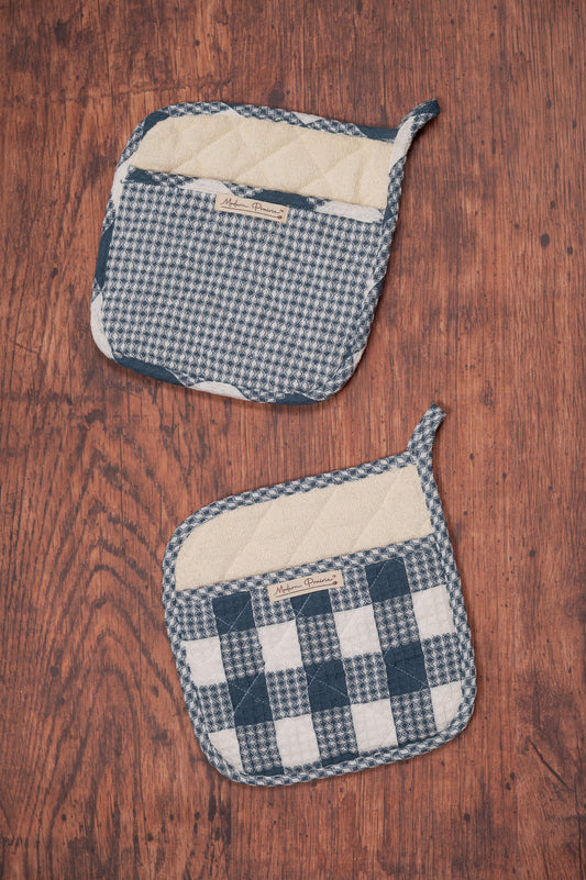 Prairie Essentials Pocket Potholders in Navy Plaid, Set of 2