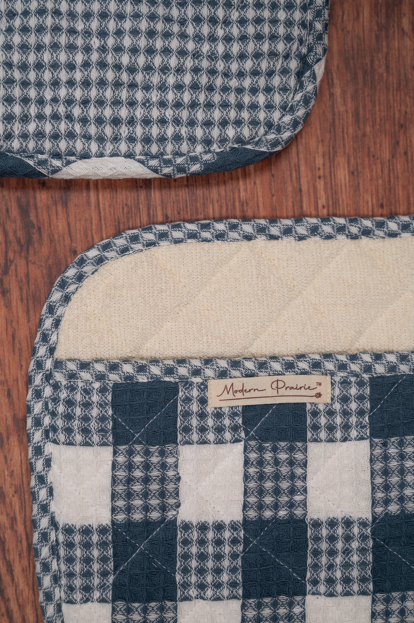 Prairie Essentials Pocket Potholders in Navy Plaid, Set of 2