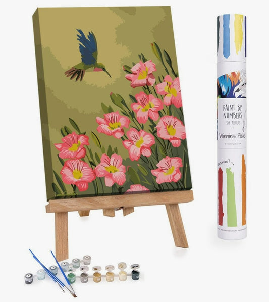 Hummingbird Foraging Pink Flowers Paint by Numbers