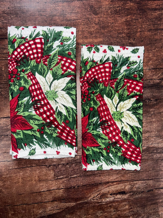 Christmas Cottage Poinsettia, Tea Towel Set of 2