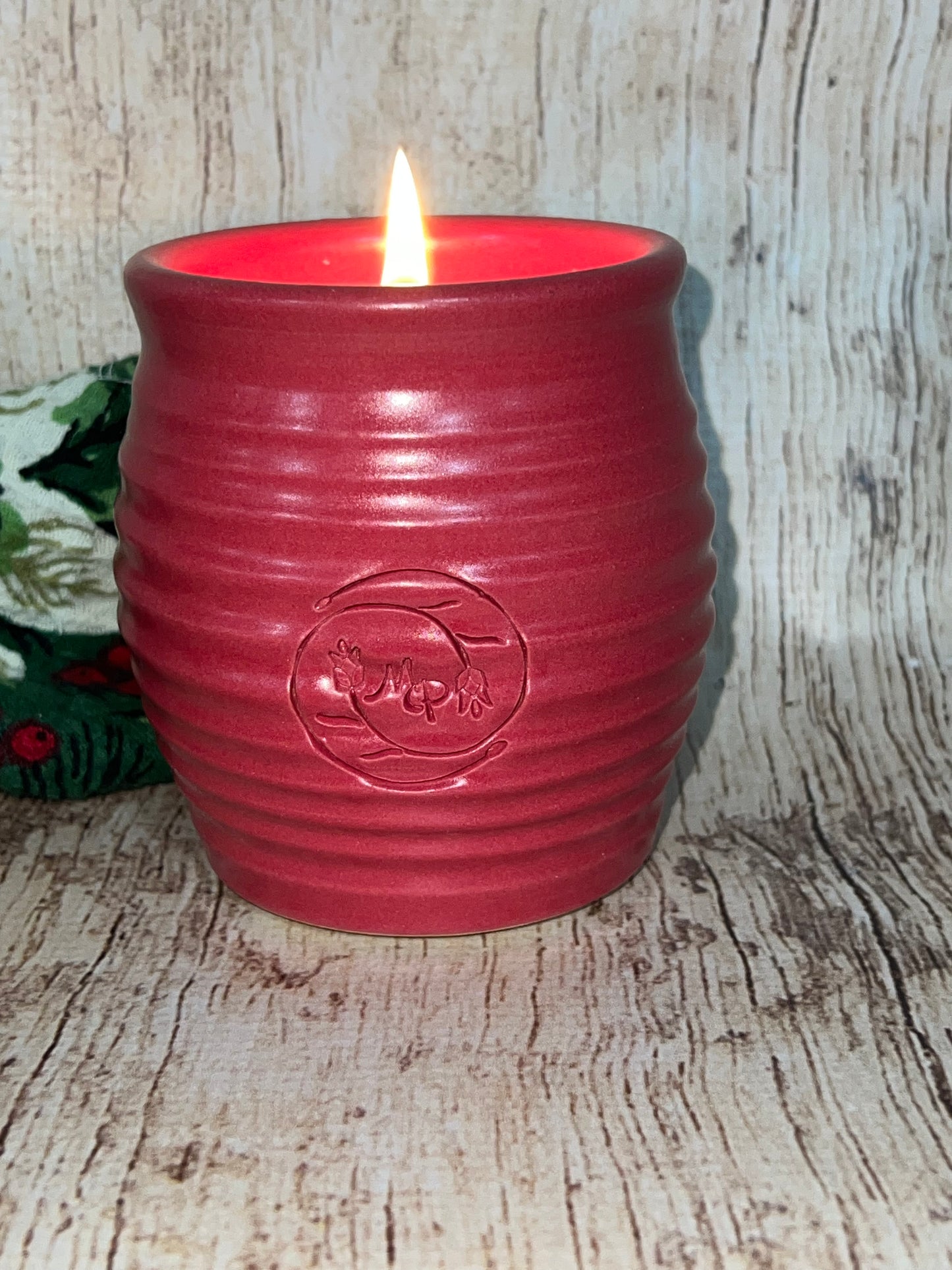 MP Stamped Candle Crock in Red - Winter Birch Scent