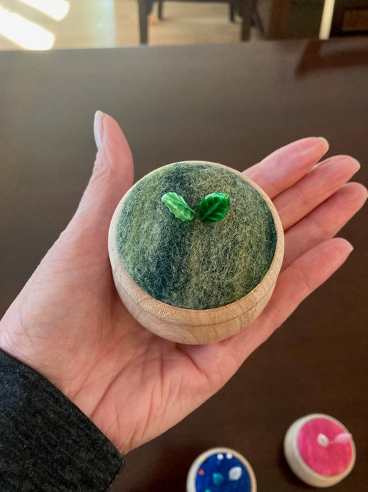 Life's 'Pin' Good, Custom Felted Pin Cushion in Green