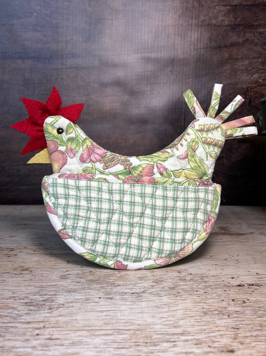 Happy Hen Potholder in Cream Floral