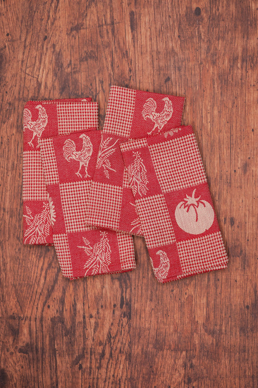 Prairie Kitchen Jacquard Napkins in Red, Set of 4