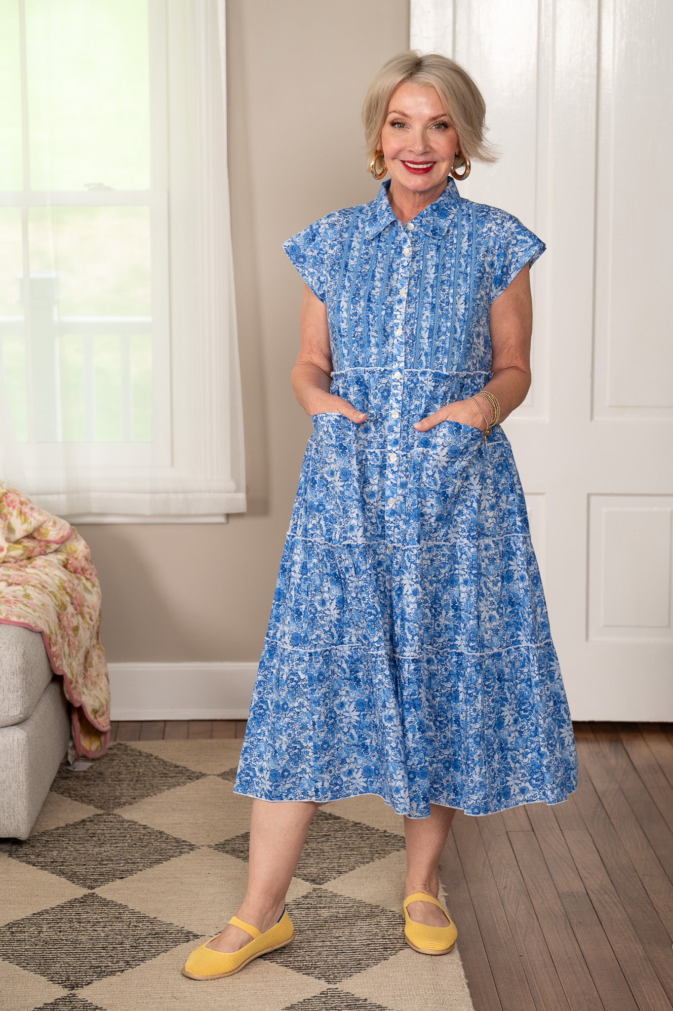 April Cornell Women's Blue Floral Prairie Dress, XXS