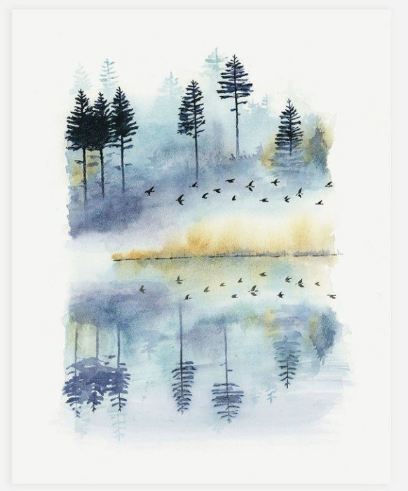 Morning Mist Watercolor Illustration