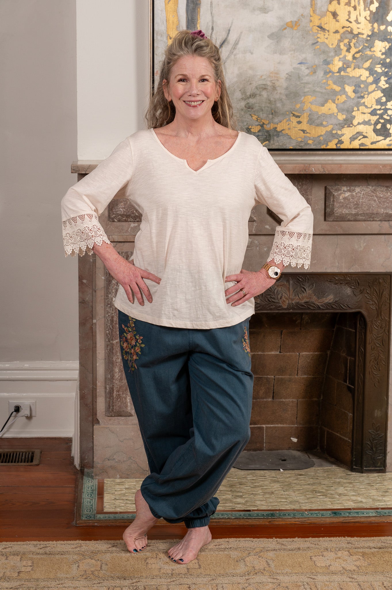 Oleson Embroidered Jogger in Navy