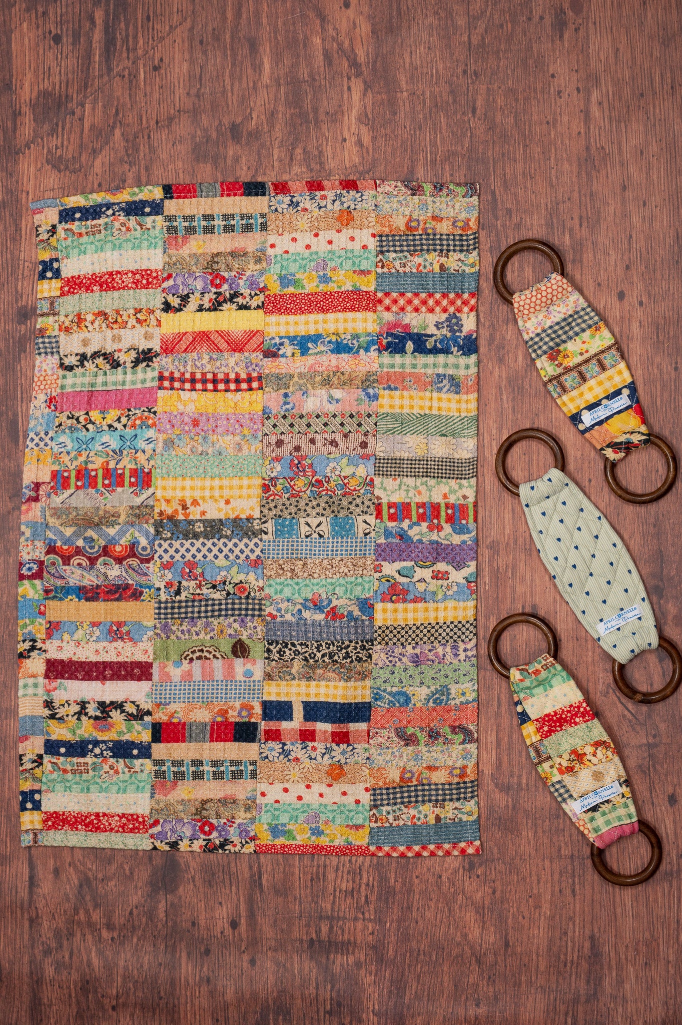 Patch Parade Tea Towel + Set Of 3 Wooden Loop Hangers