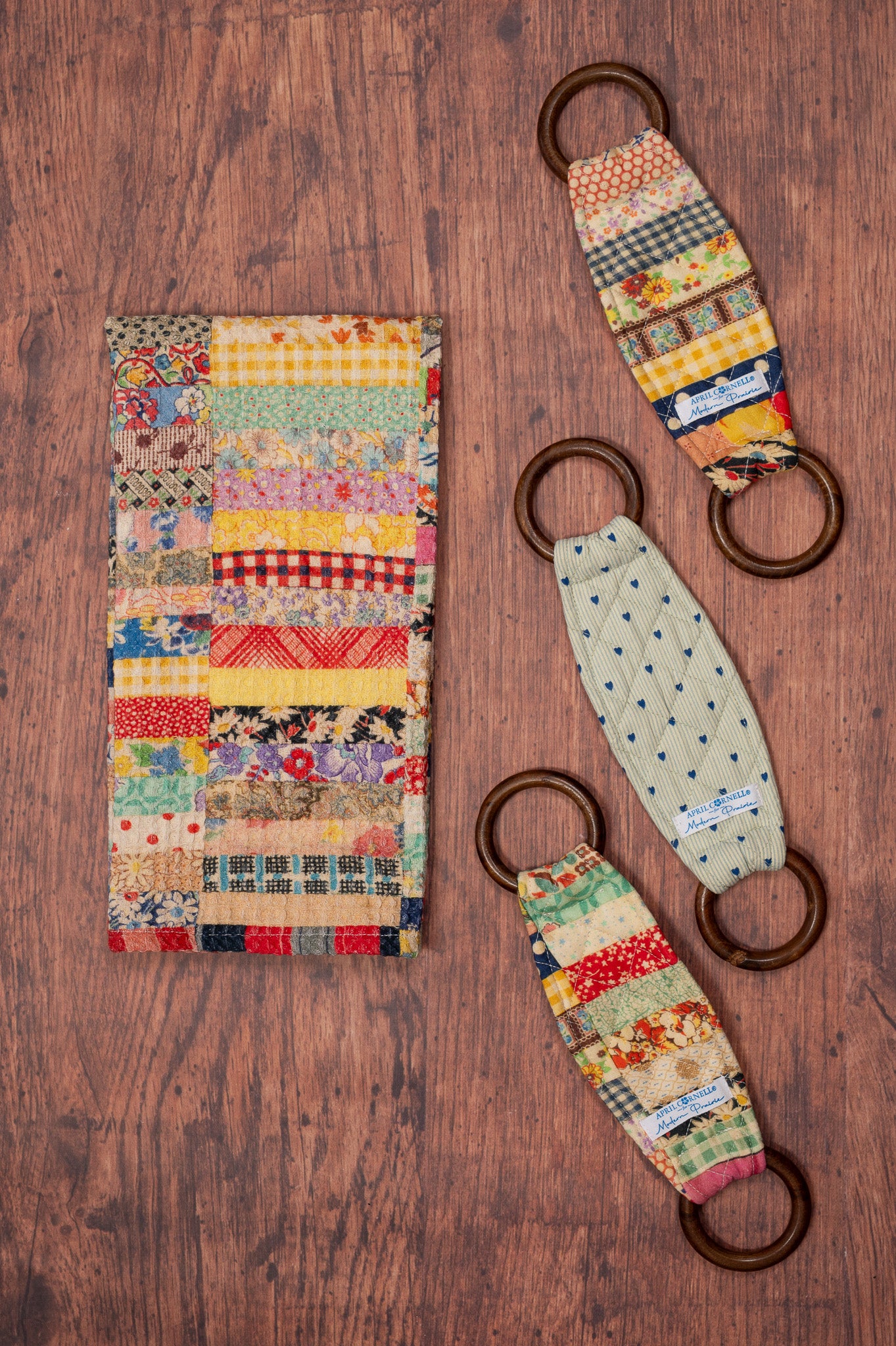 Patch Parade Tea Towel + Set Of 3 Wooden Loop Hangers