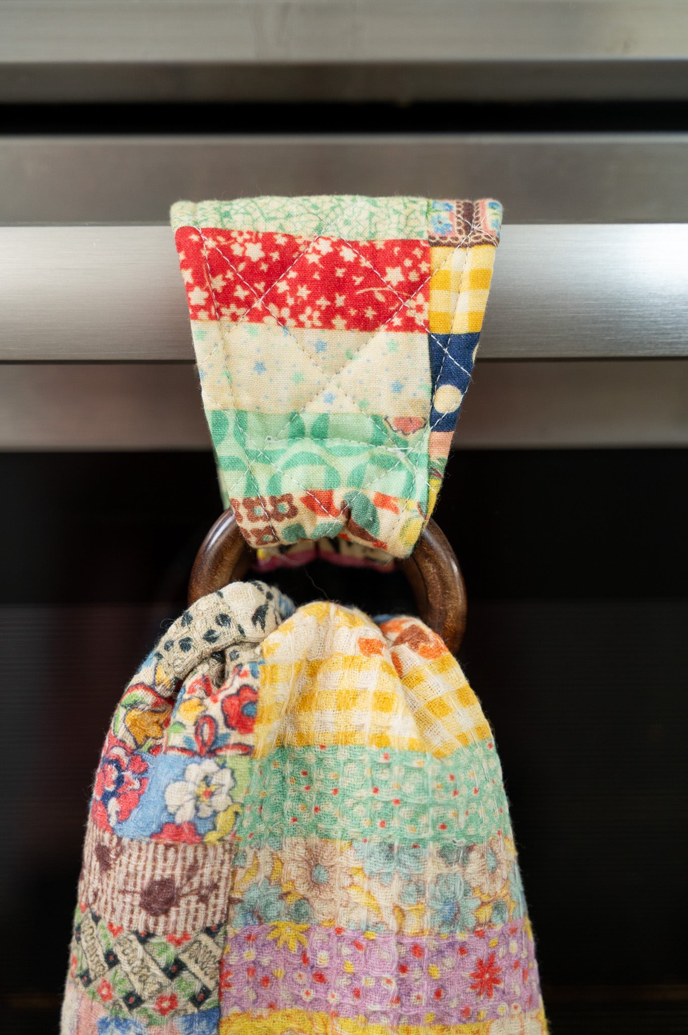 Patch Parade Tea Towel + Set Of 3 Wooden Loop Hangers