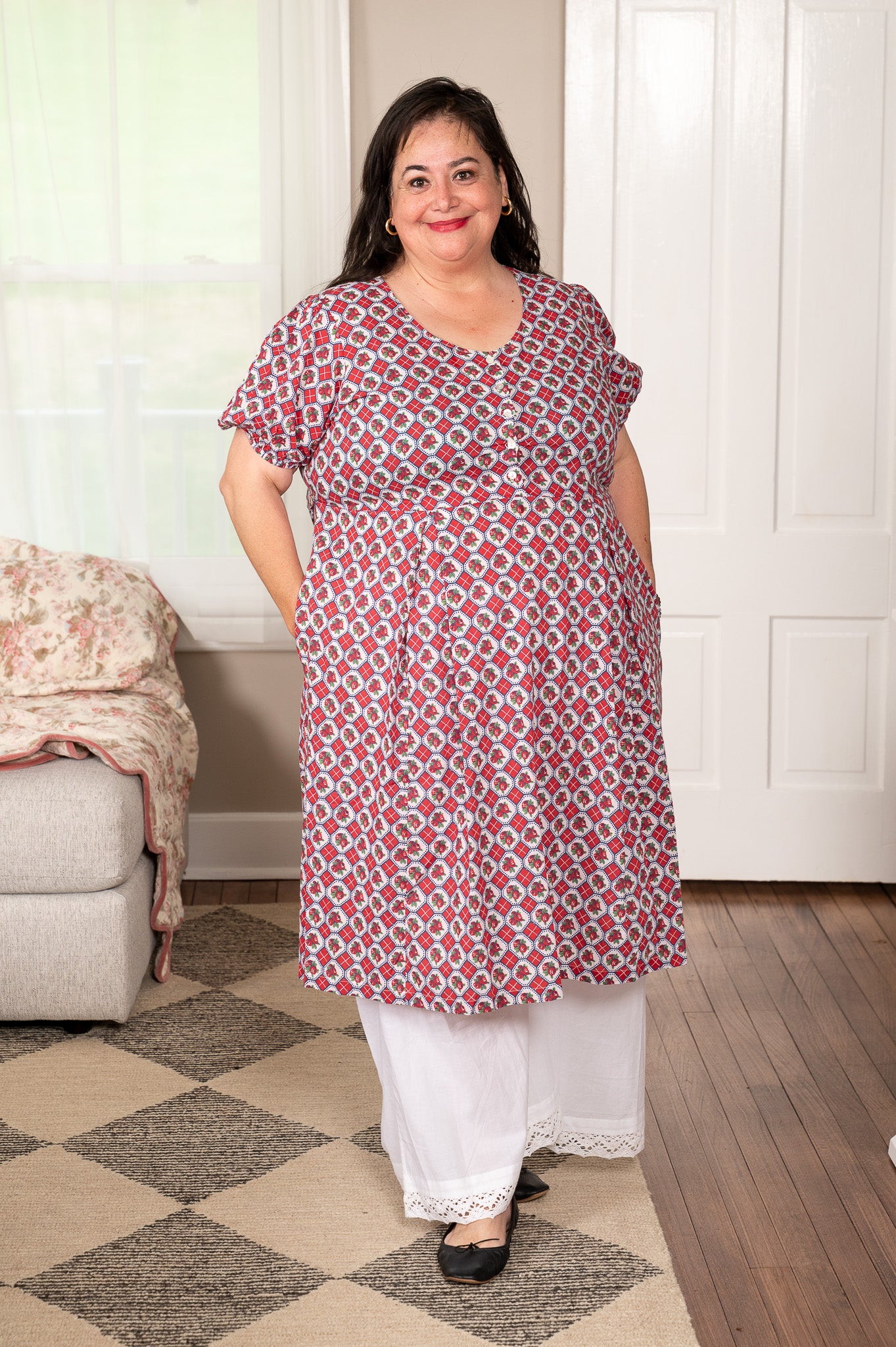 pink picnic dress April Cornell Women's Red-and-White Checkerboard Dress, M
