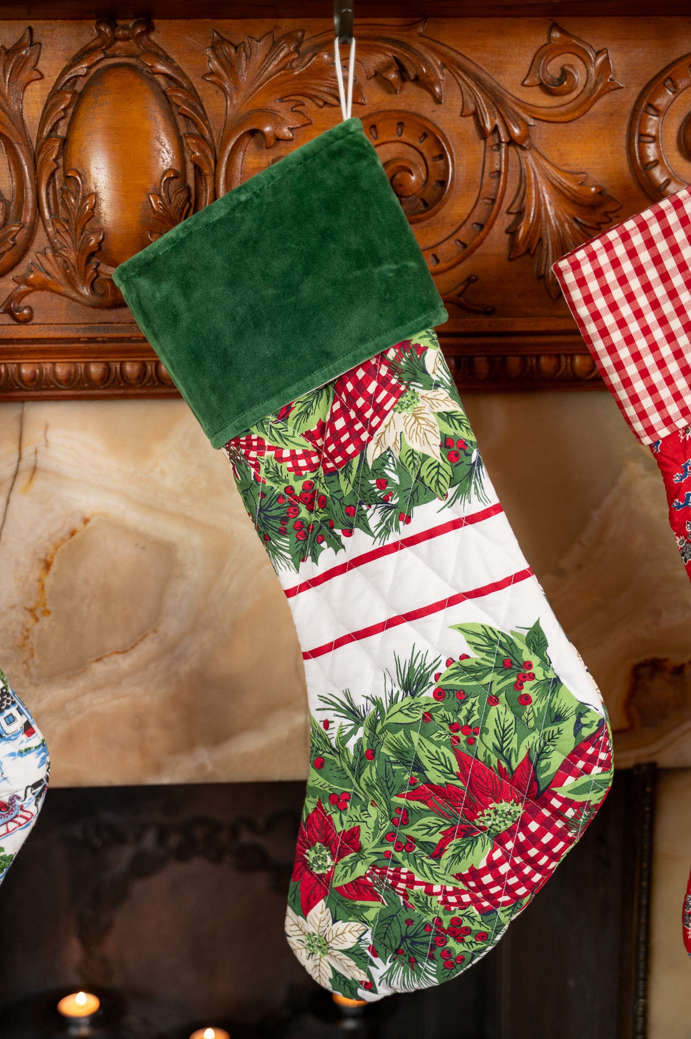 Christmas Cottage Poinsettia Stocking