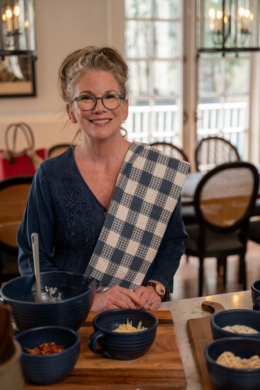 Prairie Essentials Honeycomb Tea Towel in Navy Plaid, Set of 2