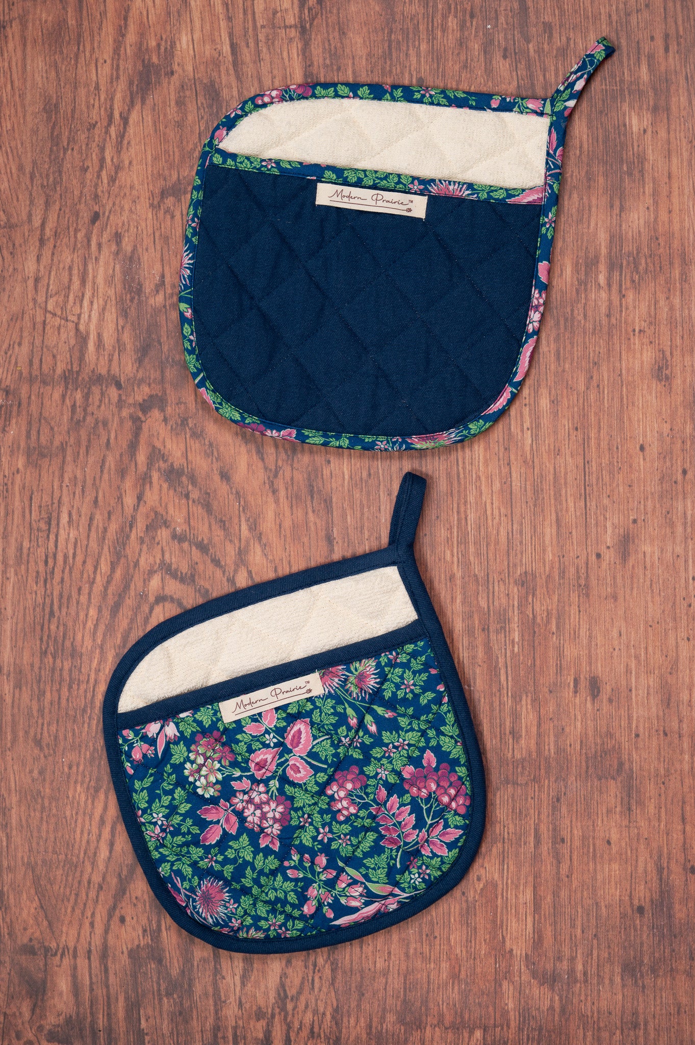 Prairie Essentials Pocket Potholders in Navy, Set of 2
