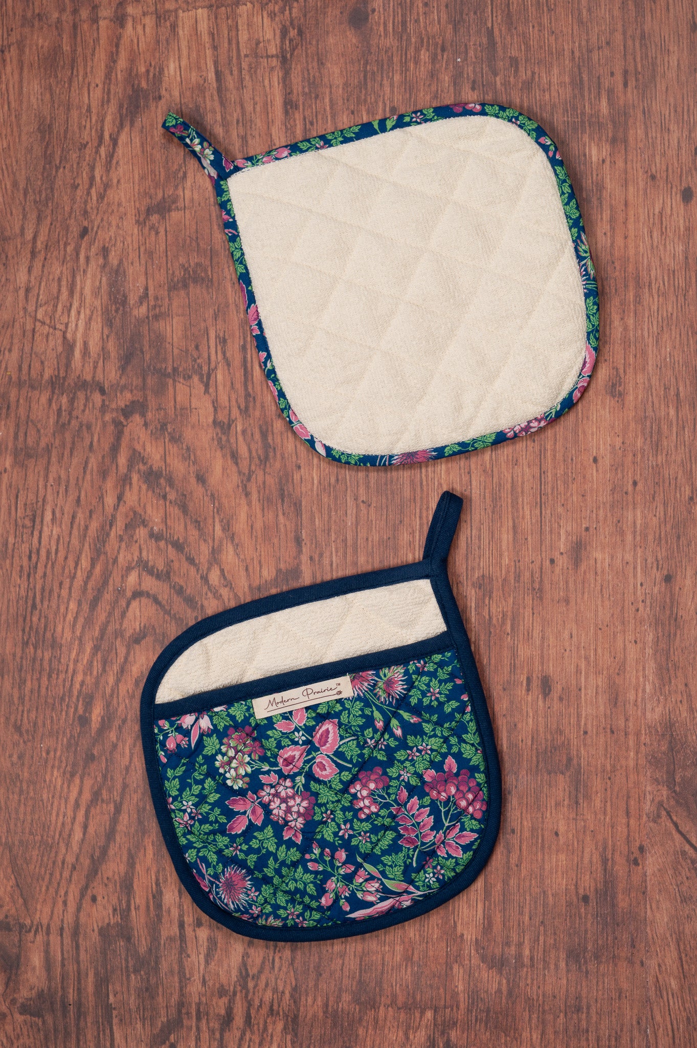 Prairie Essentials Pocket Potholders in Navy, Set of 2