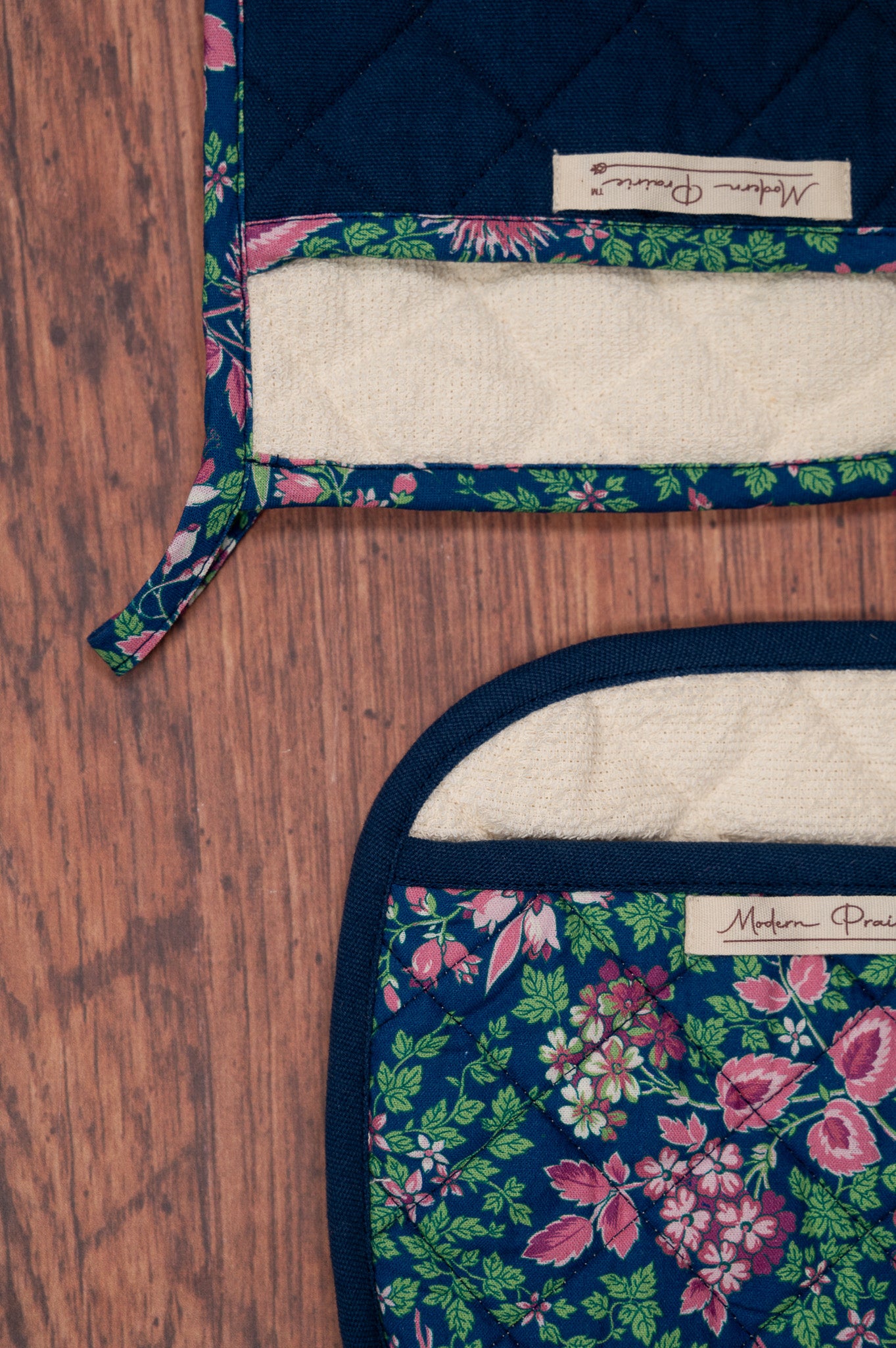 Prairie Essentials Pocket Potholders in Navy, Set of 2