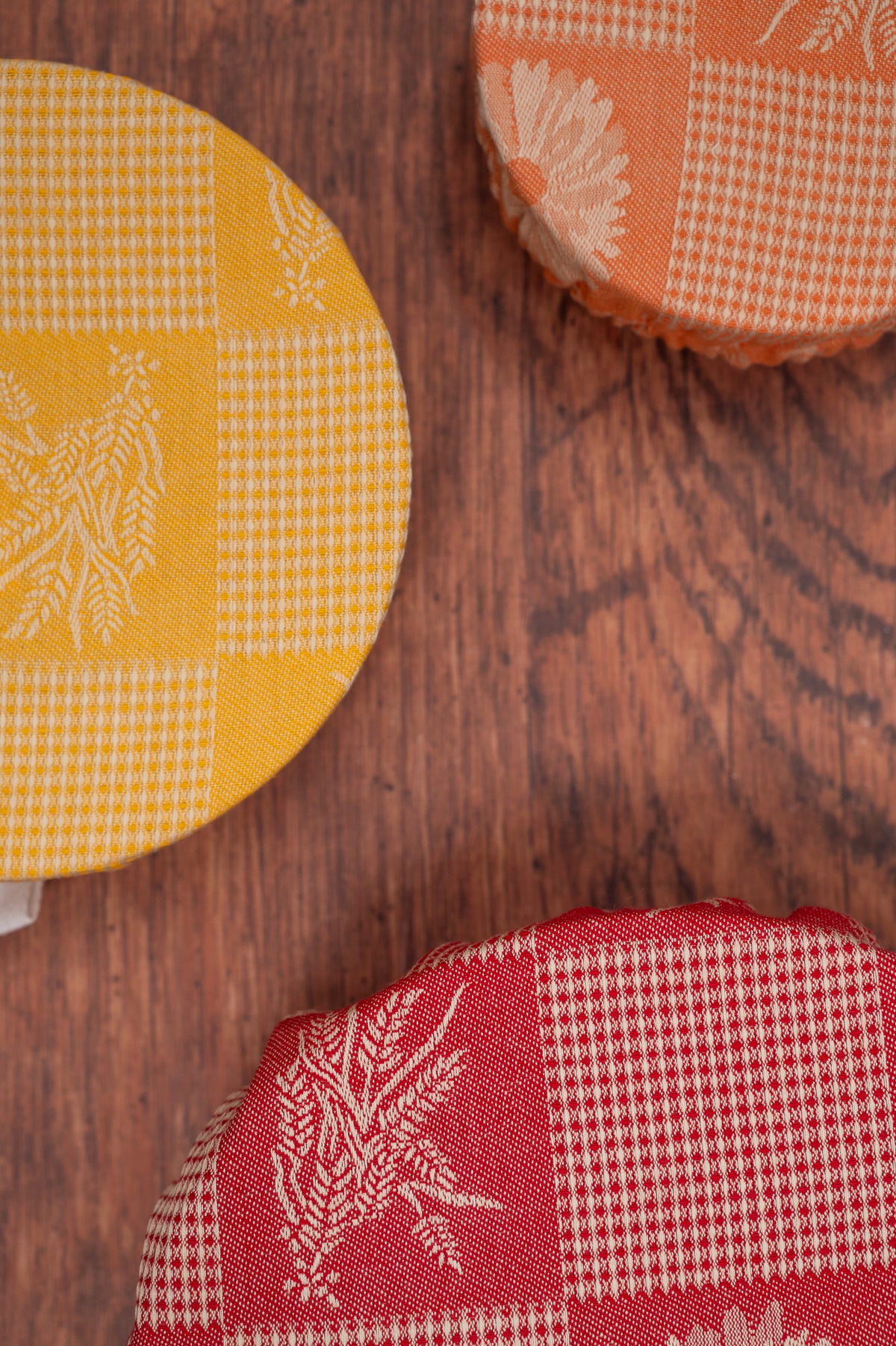 Prairie Kitchen Jacquard Bowl Covers in Warm, Set of 3