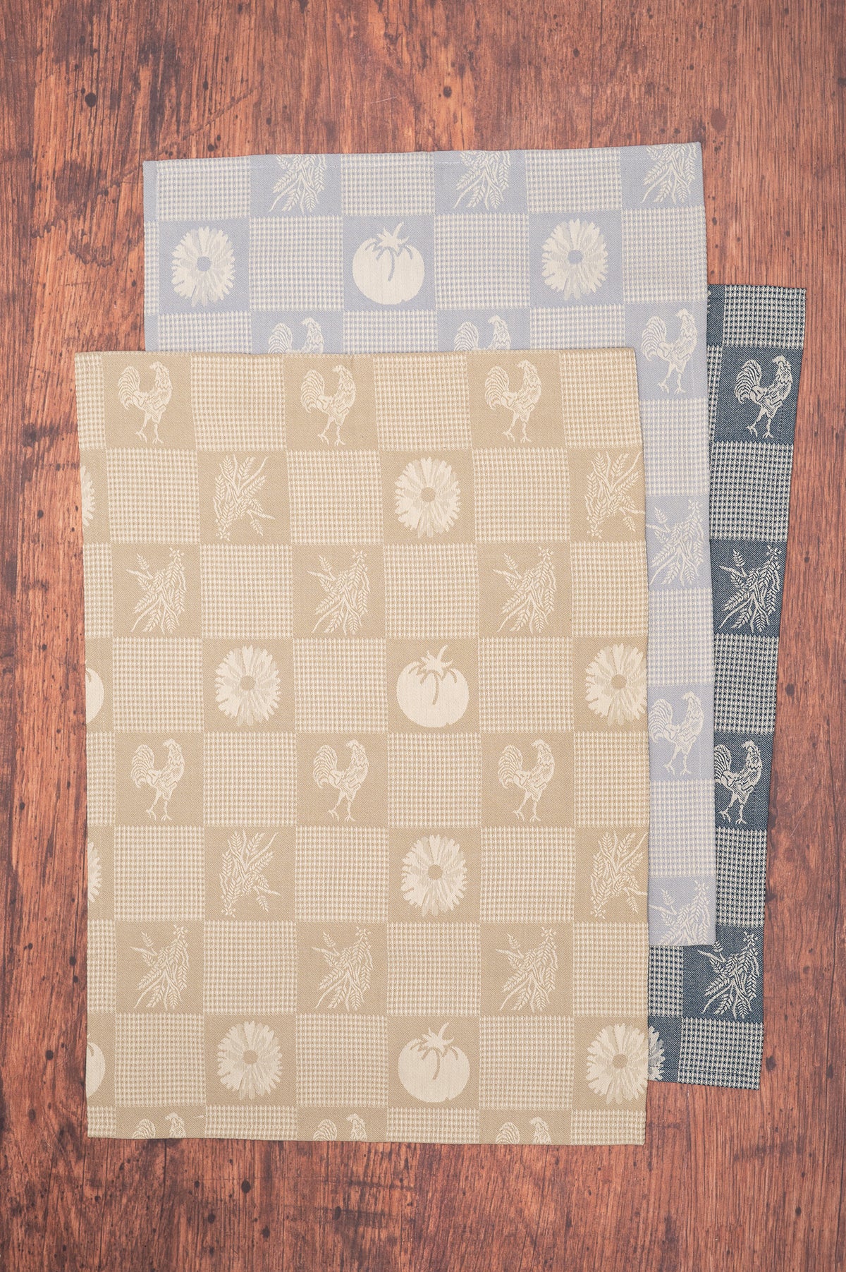 Prairie Kitchen Jacquard Tea Towels in Cool, Set of 3