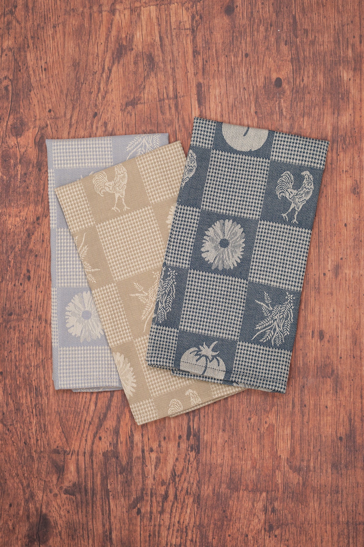 Prairie Kitchen Jacquard Tea Towels in Cool, Set of 3