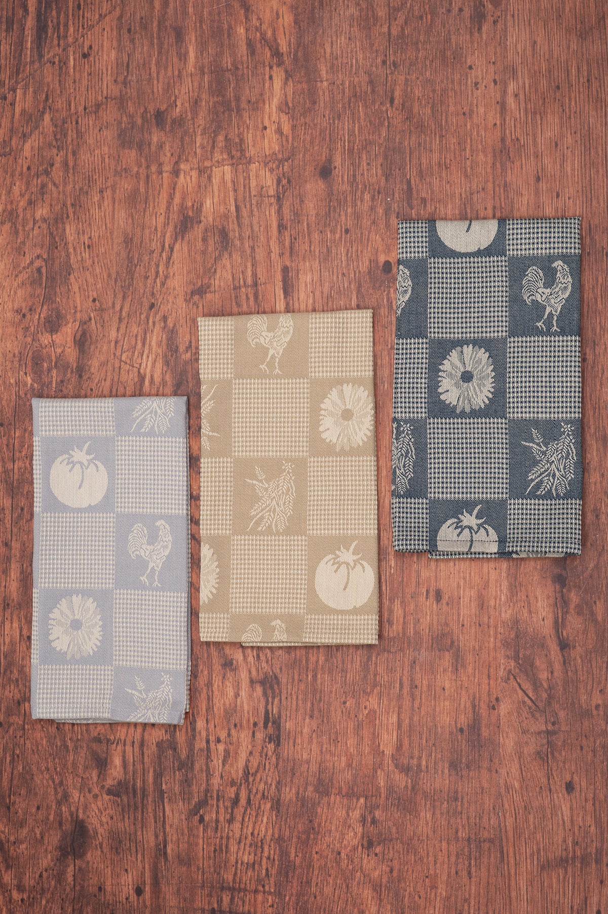 Prairie Kitchen Jacquard Tea Towels in Cool, Set of 3