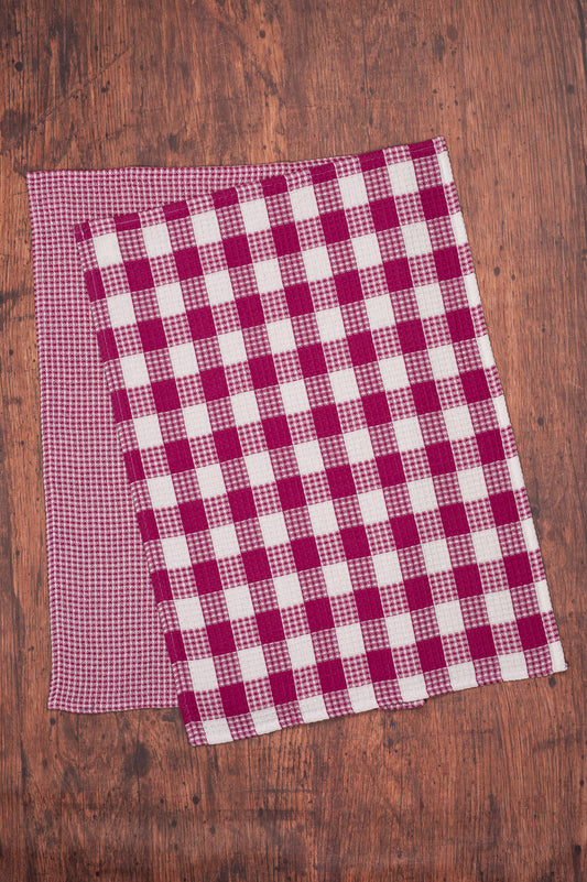 Prairie Essentials Honeycomb Tea Towel in Berry Plaid, Set of 2