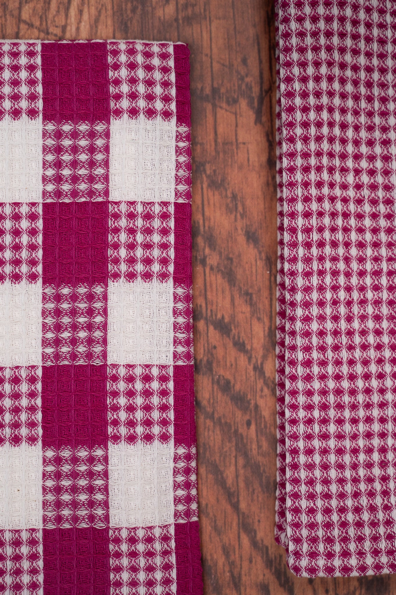 Prairie Essentials Honeycomb Tea Towel in Berry Plaid, Set of 2