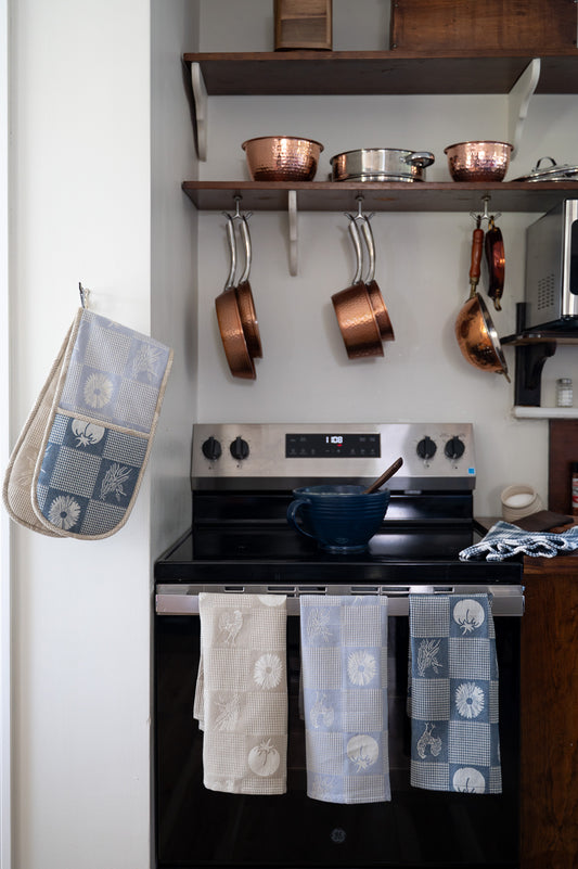 Prairie Kitchen Jacquard Tea Towels in Cool, Set of 3